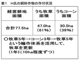 表1 H氏の飼料作物